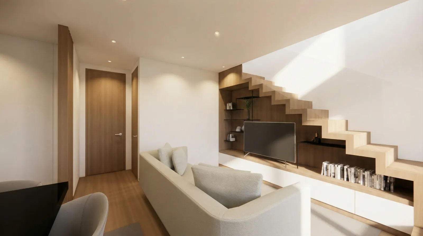 Sala com acabamentos contemporâneos